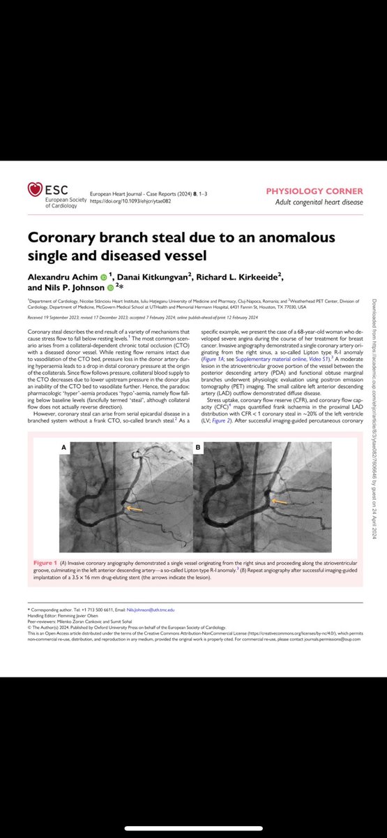 You want to better understand stress physiology in stenosed vessels supplying coronary #CTO? Read this beautiful concise paper by @AlexAchimMD and Nils P Johnson! State-of-the-art review on coronary steal in European Heart Journal