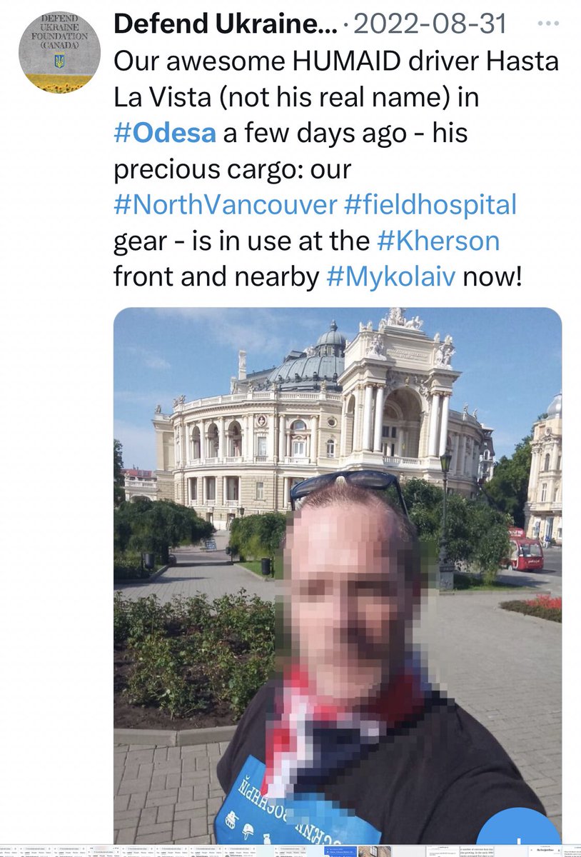 defendukraini's tweet photo. Proud 🇨🇦 supporters of Peter Fouche & Ukraine team
August 2022: Peter Fouche got a #ProjectHawkeye load of field stretchers, blankets & folding hospital cots to Kherson within hours of the counter-offensive launch
(before @KonstantinTeam born)
(Our SAR stretcher still on his roof!)