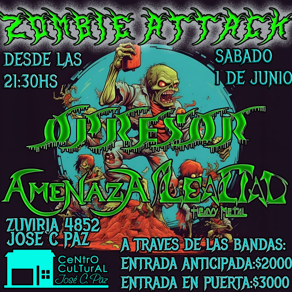 🧟‍♂️ 𝗭𝗢𝗠𝗕𝗜𝗘 𝗔𝗧𝗧𝗔𝗖𝗞 🧟‍♂️ Volvemos a thrashearla de locales junto a #Opresor y #LealtadHeavyMetal. . 📆 1 de junio | 21:30hs. 📌 Centro Cultural José C. Paz . Nos vemos en José Cuchillo para el mosh 💣 Data de entradas en flyer!