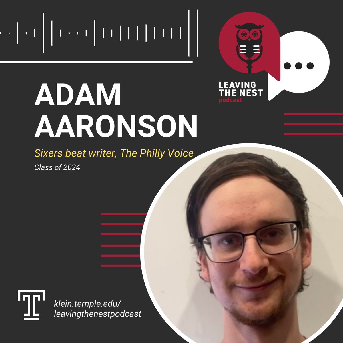 🏀💼 #ICYMI #LeavingTheNest sits down with Adam Aaronson (@SixersAdam) @sixers beat writer and #TUGrad24. His slam-dunk strategies for navigating sports journalism are just a play away! 🎧📰 #TempleMade #SportsMedia 🔗 klein.temple.edu/leavingthenest…
