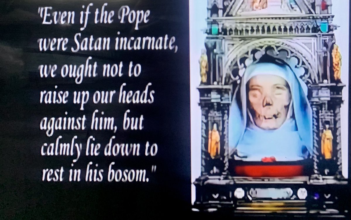 Catherine of Siena’s insane blasphemous quote and preserved head worshipped by her death cult.