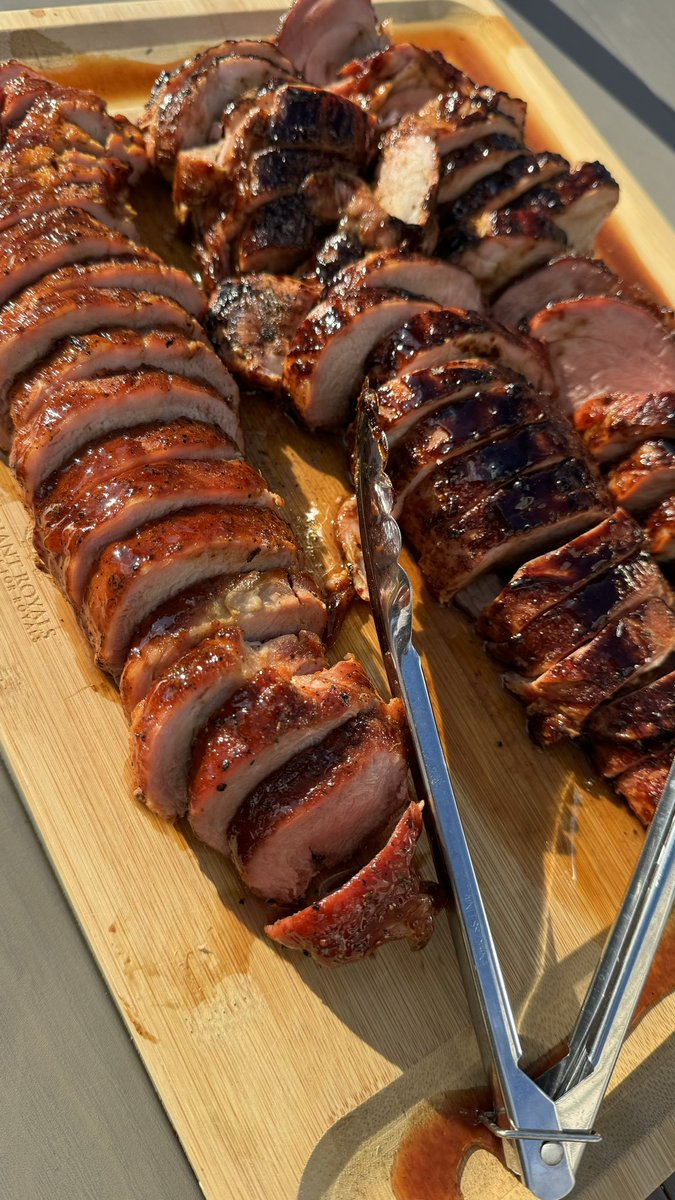 Pork tenderloin smoked almost 3 hours with a strawberry balsamic glaze. Sun-dried polenta pan fried and roasted asparagus. My son made homemade bread for the first time too! Pull up a chair and thank the Lord!