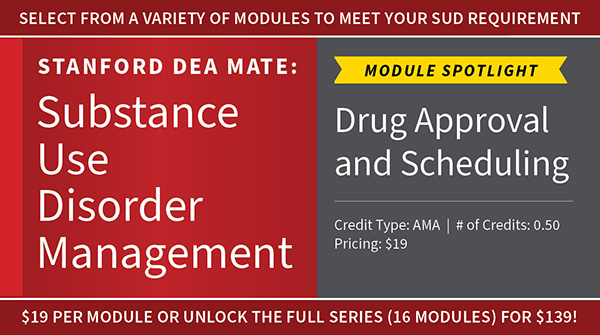 Dive into the intricate world of drug regulation in the US with Stanford DEA MATE's on-demand module!

Explore the historical evolution, testing processes & categorization of drugs. #MedEd #CME #OpioidPrescribing #DEAMate

Begin now: stanford.cloud-cme.com/course/courseo…