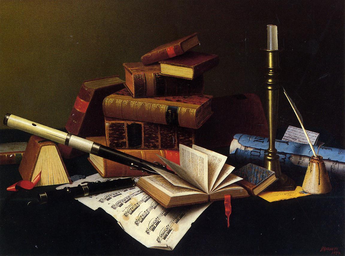 Music and Literature, by the American painter William Michael Harnett (1878). In private collection.