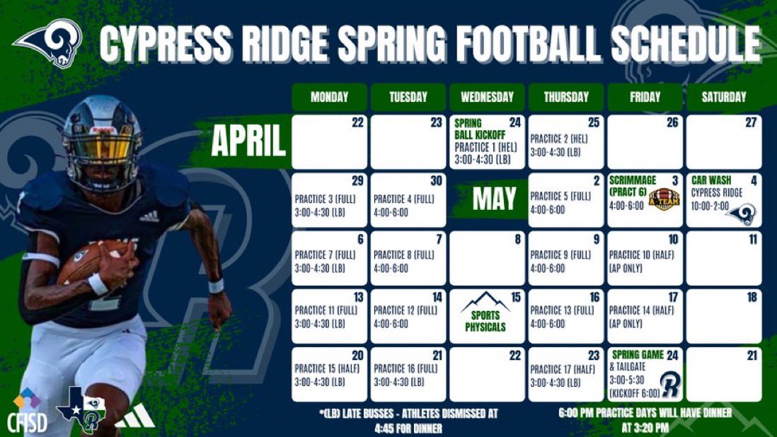 Andrew Shanle (@coachshanle) on Twitter photo โ
Practice 1 #SpringFootball24 <a href="/RamNationCRHS/">Ram Nation</a> <a href="/CypressRidgeHS/">Cypress Ridge HS</a> <a href="/TruittAthletics/">TW_CoachGarza</a> <a href="/GatorMSFootball/">Campbell MS Football</a> <a href="/Dean_CFISD/">Dean Middle School</a>
Special Thanks <a href="/BearkatsFB/">Sam Houston Football</a> #RecruitCypressRidge and Burger Tex 7 on N. Eldridge Pkwy for the โBest Burgers and Steaks in Texasโ
๐ง Down the Stretch Sports Podcast โ
Practice 1 #SpringFootball24 <a href="/RamNationCRHS/">Ram Nation</a> <a href="/CypressRidgeHS/">Cypress Ridge HS</a> <a href="/TruittAthletics/">TW_CoachGarza</a> <a href="/GatorMSFootball/">Campbell MS Football</a> <a href="/Dean_CFISD/">Dean Middle School</a>
Special Thanks <a href="/BearkatsFB/">Sam Houston Football</a> #RecruitCypressRidge and Burger Tex 7 on N. Eldridge Pkwy for the โBest Burgers and Steaks in Texasโ
๐ง Down the Stretch Sports Podcast