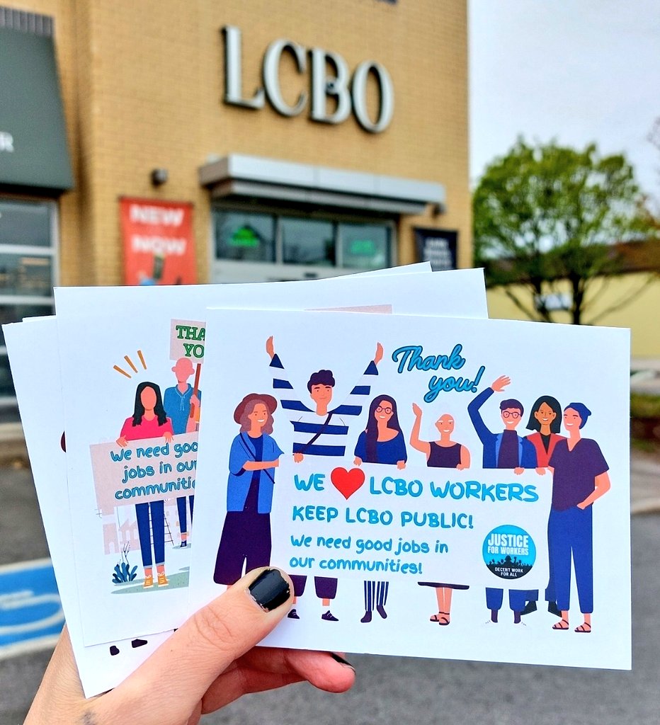 In my small town that caters to tourists, good jobs are rare. That's why I support #LCBOWorkersFightBack for decent work & to #KeepLCBOpublic. Today I delivered thank you cards to workers in my neighbourhood 💌 👉 Take action with @fairwagesnow: justice4workers.org/lcbo_workers_s…