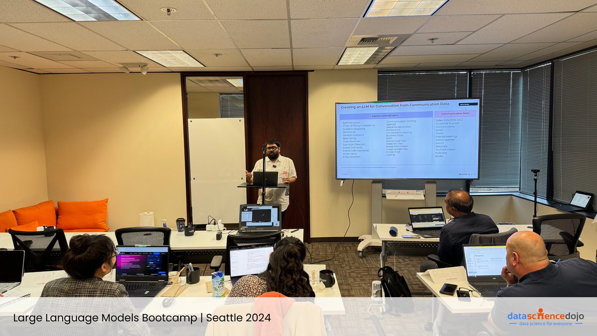 🔴 Live from Seattle, here's what attendees are learning on the second day of the bootcamp. ✅ Session 1: Lessons Learned from #Nebula - A Specialized Foundation Model for Human Interactions, by Kartik Talamadupula Kartik spoke about building specialized LLMs for low-latency,…