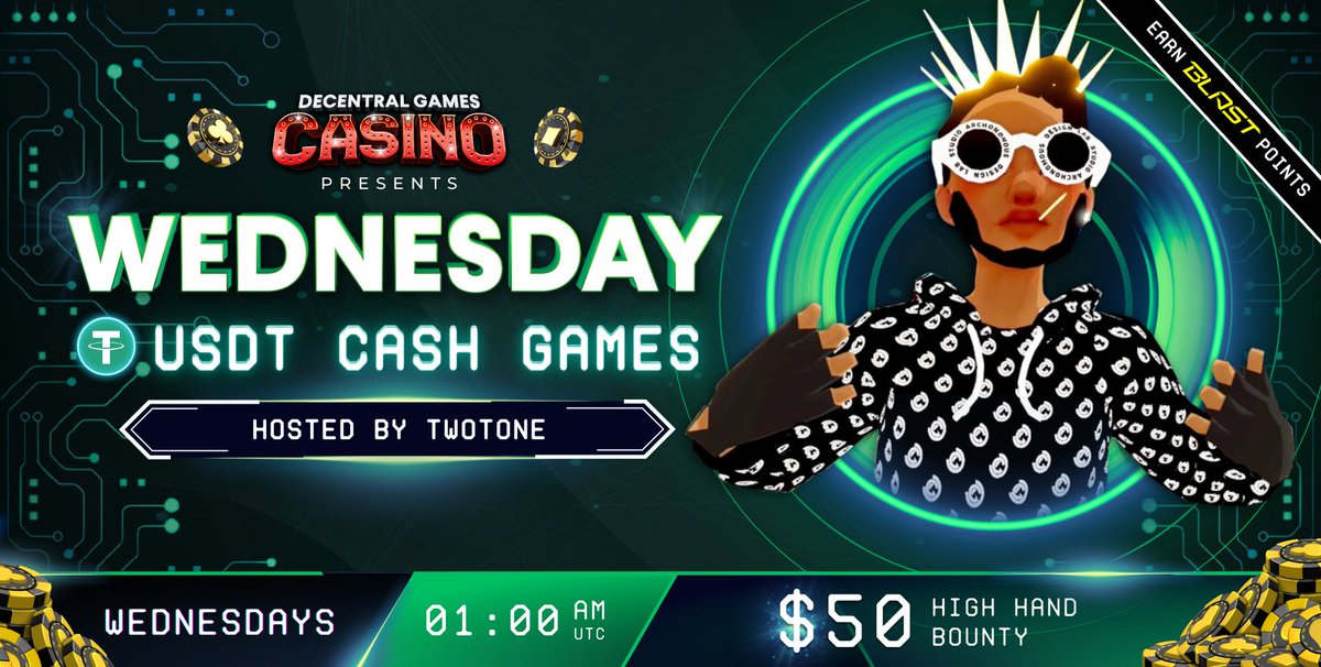 TwoTone's USDT Cash Game 💰 Come play with @twotoneDCL and win a $50 High Hand bounty ⏰ 1am UTC (Thurs) / 9pm EST 📍 Tominoya, 1st floor (-119, 136)