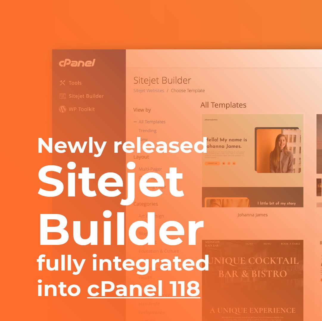 🎉 Fun fact: The newly-released Sitejet Builder for cPanel is fully integrated into the newest cPanel version 118, and is readily available as an option when you create a new website. Explore the possibilities of cPanel 118: docs.cpanel.net/release-notes/…