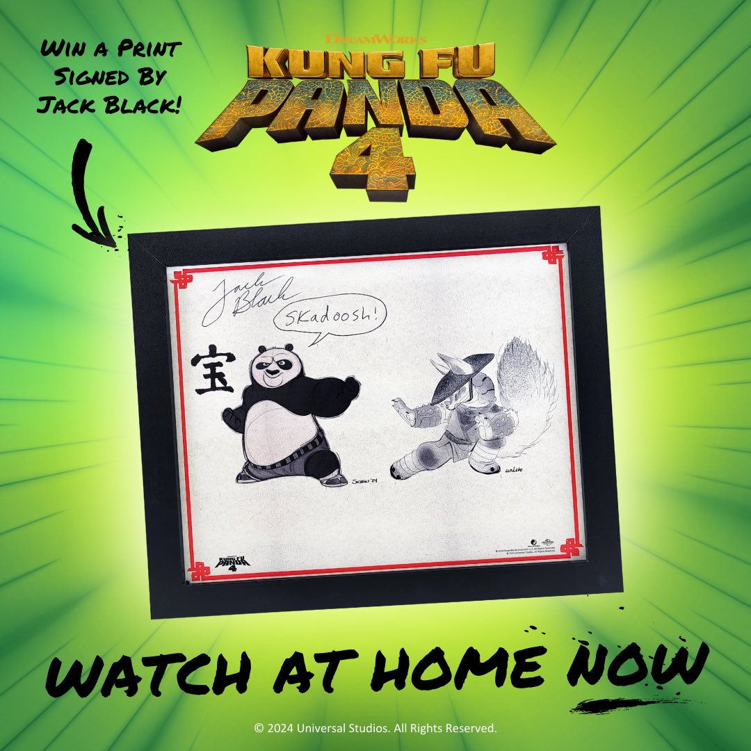 We will be giving away a ‘KUNG FU PANDA 4’ print signed by Jack Black himself! To join the giveaway follow the instructions: • Follow @HollywoodHandle • Like and Retweet this Tweet • Comment your favorite film from the #KungFuPanda franchise Good luck! 🐼💥