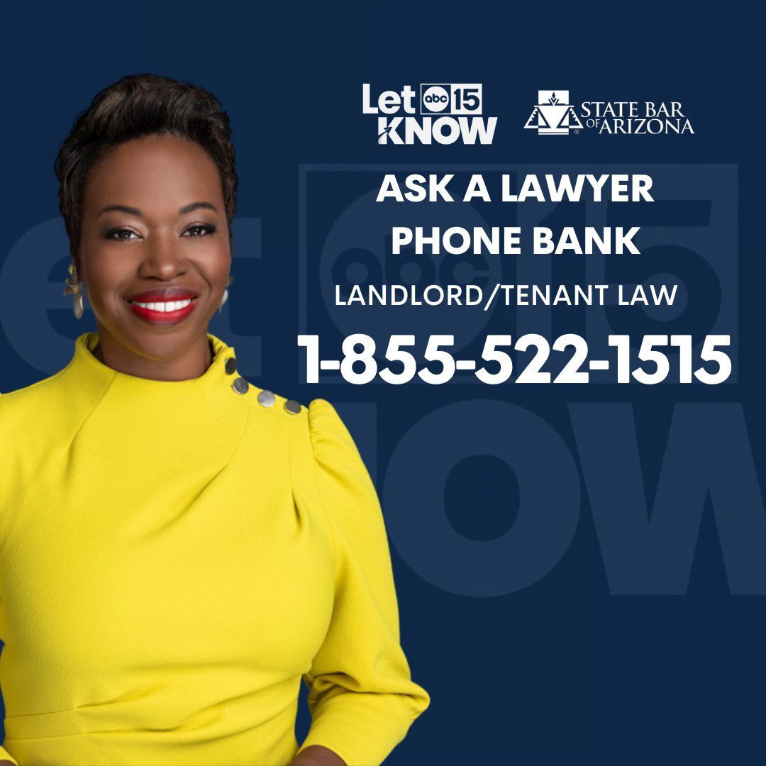 Have questions about evictions or your lease? We’ll you’re in luck! Tonight, licensed attorneys will be waiting by the phones to answer your #LandLordTenantLaw questions for FREE at our ABC15 live phone bank! Give us a ring! ☎️ #AccessToJustice