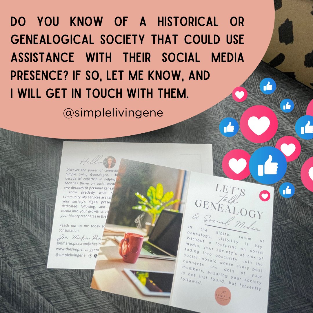 🕰️ Know of a historical or genealogical society that could use a boost on social media? Whether they're struggling to post consistently or looking to grow awareness, let me know! I'm here to help them shine on the digital stage. 🌟 #HistoryMatters #Genealogy #SocialMediaBoost