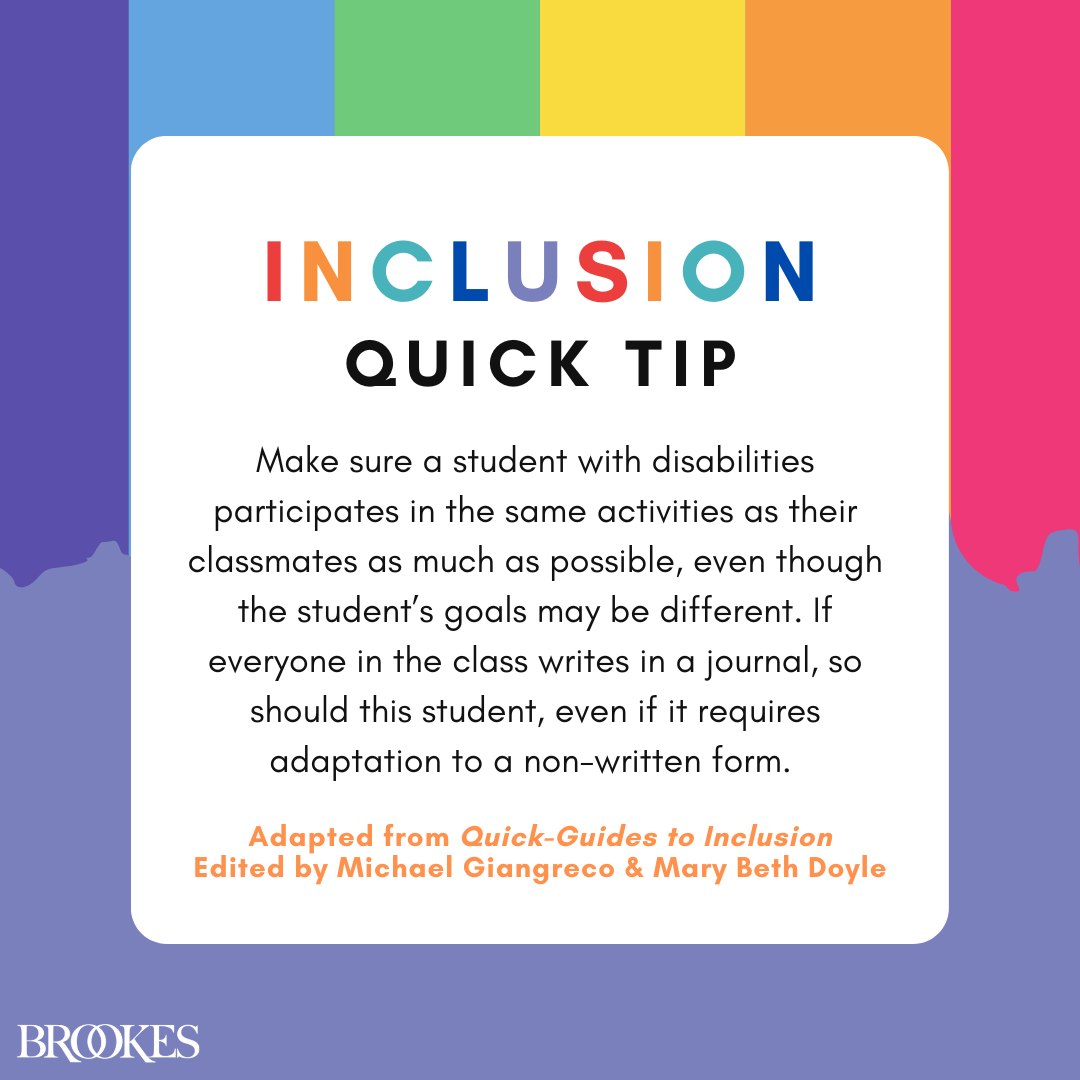 #Inclusion Quick Tip: Make sure students with disabilities are participating in the same activities–modified when necessary–as their classmates. #InclusiveEducation #StudentsWithDisabilities #InclusionMatters