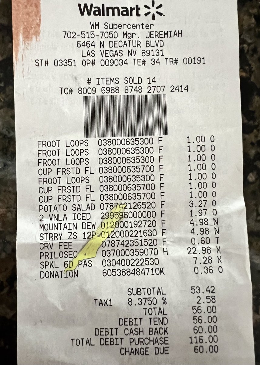 Another lesson in reviewing your receipts….The Las Vegas ⁦@Walmart⁩ is charging a “CRV FEE” when you buy soda….CRV = California Redemption Value….(paid back as you return the cans/bottle)….It’s just change but can you imagine how that adds up for the store?