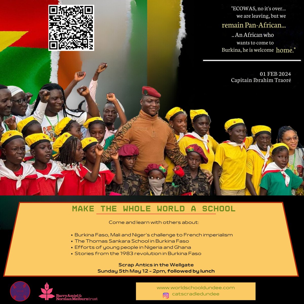 🇧🇫Dundee International Education Series🇧🇫 

Make the whole world a school! Learn about West African resistance to imperialism, and send solidarity to the students at the Thomas Sankara Centre, in our next workshop on the 5th May. 🇲🇱🇳🇪🇳🇬🇬🇭
eventbrite.com/e/we-are-endin…