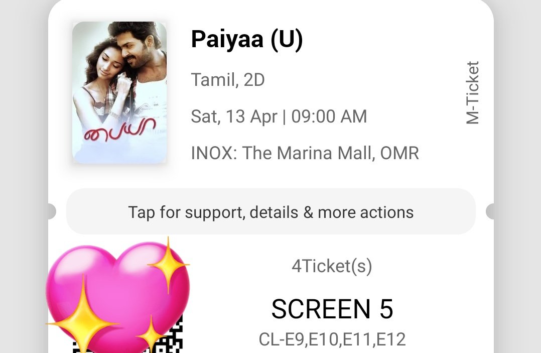 Showtime #Paiyaa Re-release ❤️ 
@INOXMovies #MarinaMall @Karthi_Offl @tamannaahspeaks @thisisysr @dirlingusamy 🫰🙌