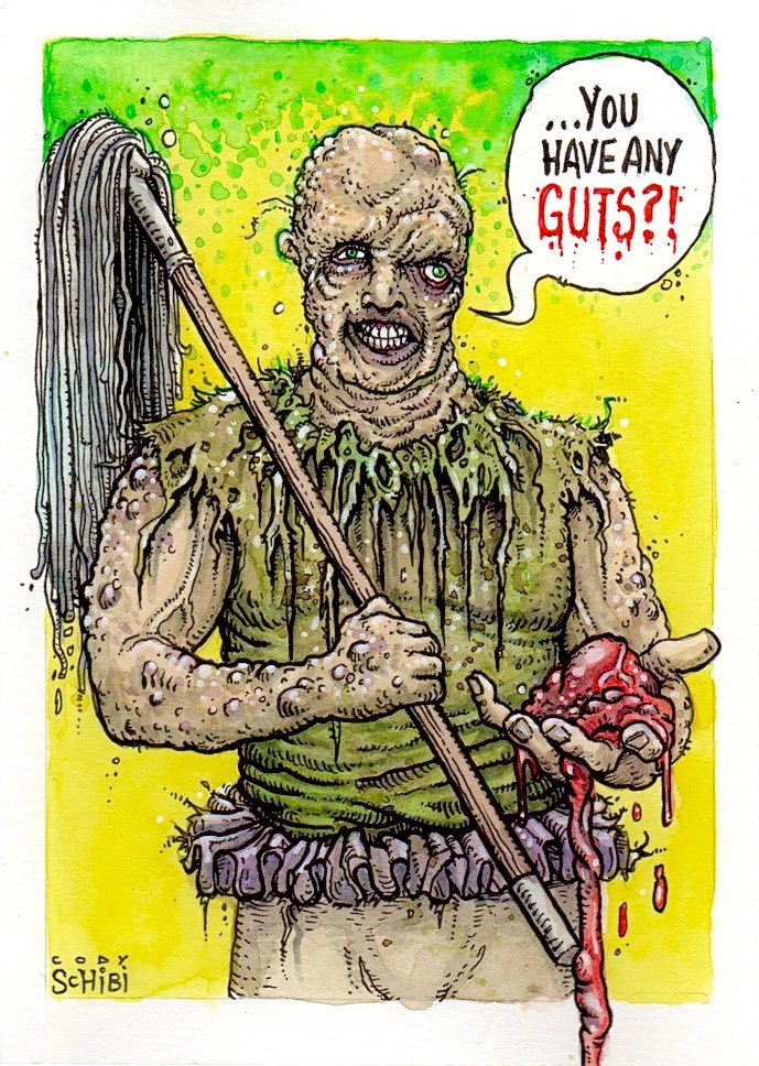 codyschibi's tweet photo. All done! Such a treat watching THE TOXIC AVENGER w/ you…thanks for following along as I sketched/inked/painted this piece! Thanks to @therealjoebob @kinky_horror @lloydkaufman &amp; the entire TLDI team for ALWAYS entertaining…💚 
#TheLastDrawIn during #TheLastDriveIn on @Shudder https://t.co/l5WikJKXPv