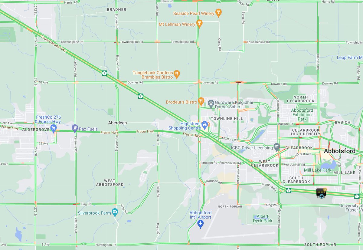 🚧🦺#BCHwy1 Westbound road construction has the right lane blocked between Mt Lehman Rd and Bradner Road until 5 am. Please watch for traffic control and pass with caution. #Abbotsford