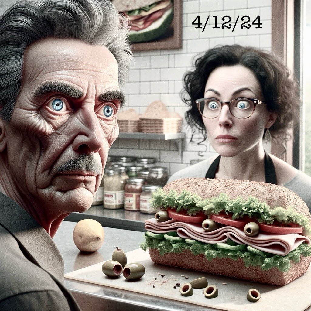 Olives and eyes.  4/12/24 she must be seeing his third