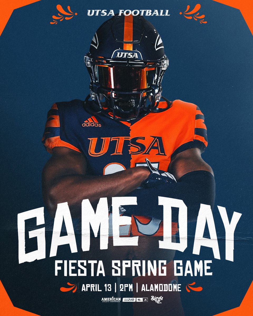 𝐆𝐀𝐌𝐄 𝐃𝐀𝐘🏈🎉 🆚 UTSA Football Fiesta Spring Game 🕑 2 p.m. 🏟️ @Alamodome 🅿️ Free in Lot C 🎟️ Free admission ℹ️ goUTSA.com/springgame #210TriangleOfToughness #LetsGo210 | #BirdsUp 🤙