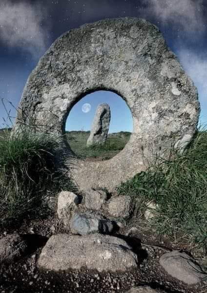 The Mên-an-Tol (Cornish: Men a Toll) is a small formation of standing stones in Cornwall, UK. It is also known locally as the “Crick Stone”.
