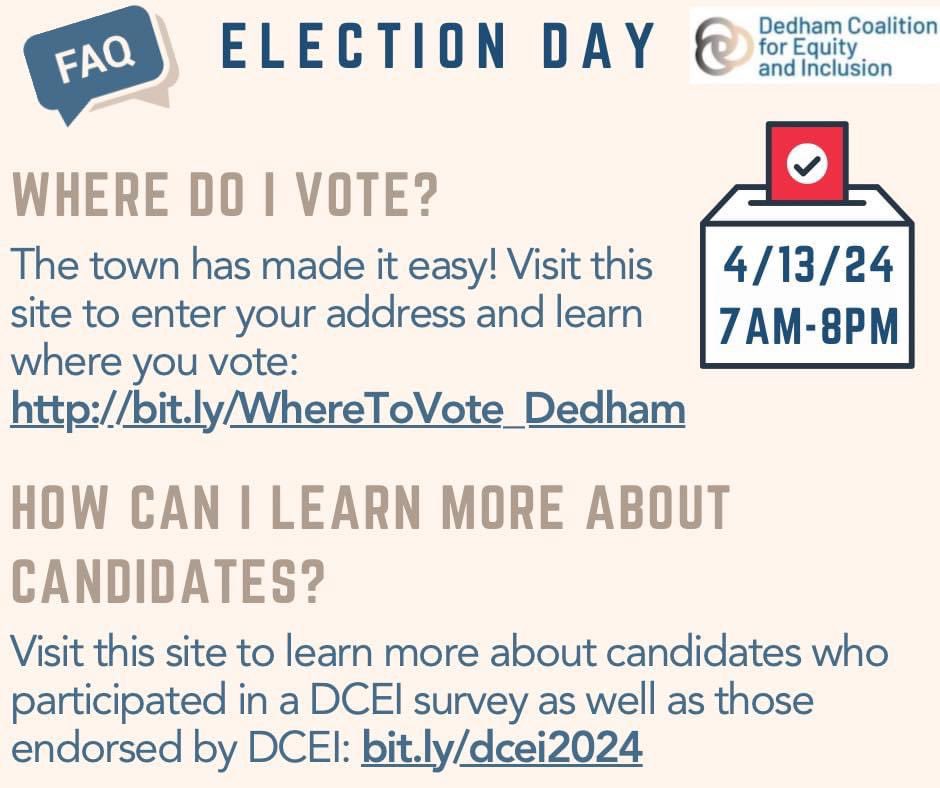 Remember to vote Saturday! #dedhamvotes