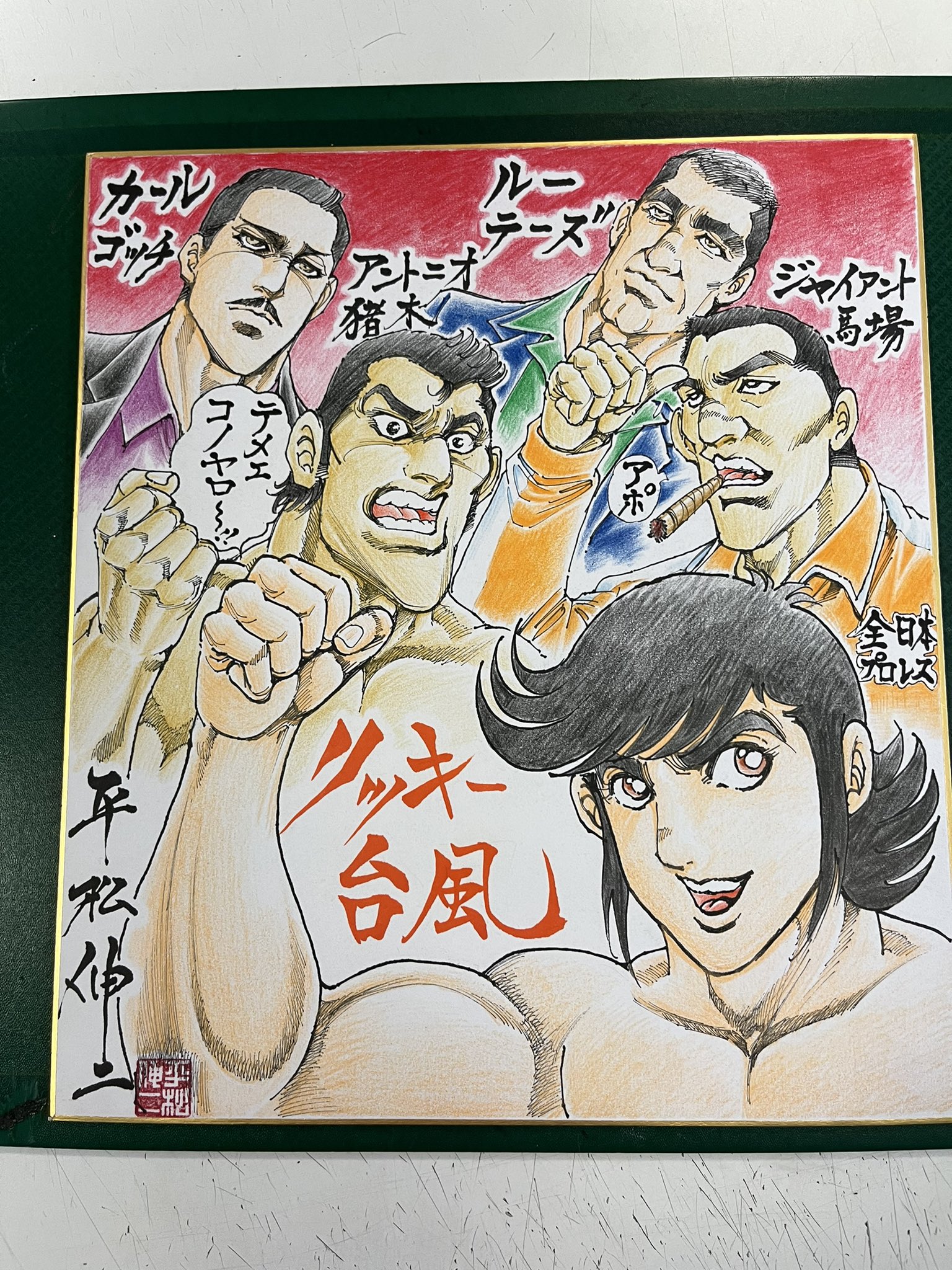 リッキー台風」 平松伸二 直筆イラスト サイン色紙 マジック FNY30/32