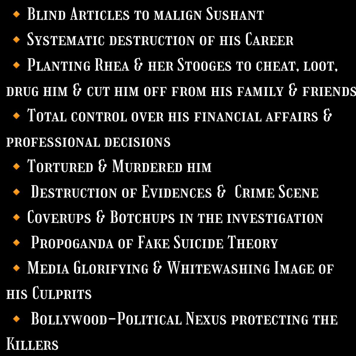 Chronology Of Events InSSRCase It was a well-planned murder of Sushant Singh Rajput, despite blind articles maligning him to protect his killers. The thread below explains the complete chronology of events in the SSR case @PMOIndia, @HMOIndia @ips_nupurprasad @KirenRijiju