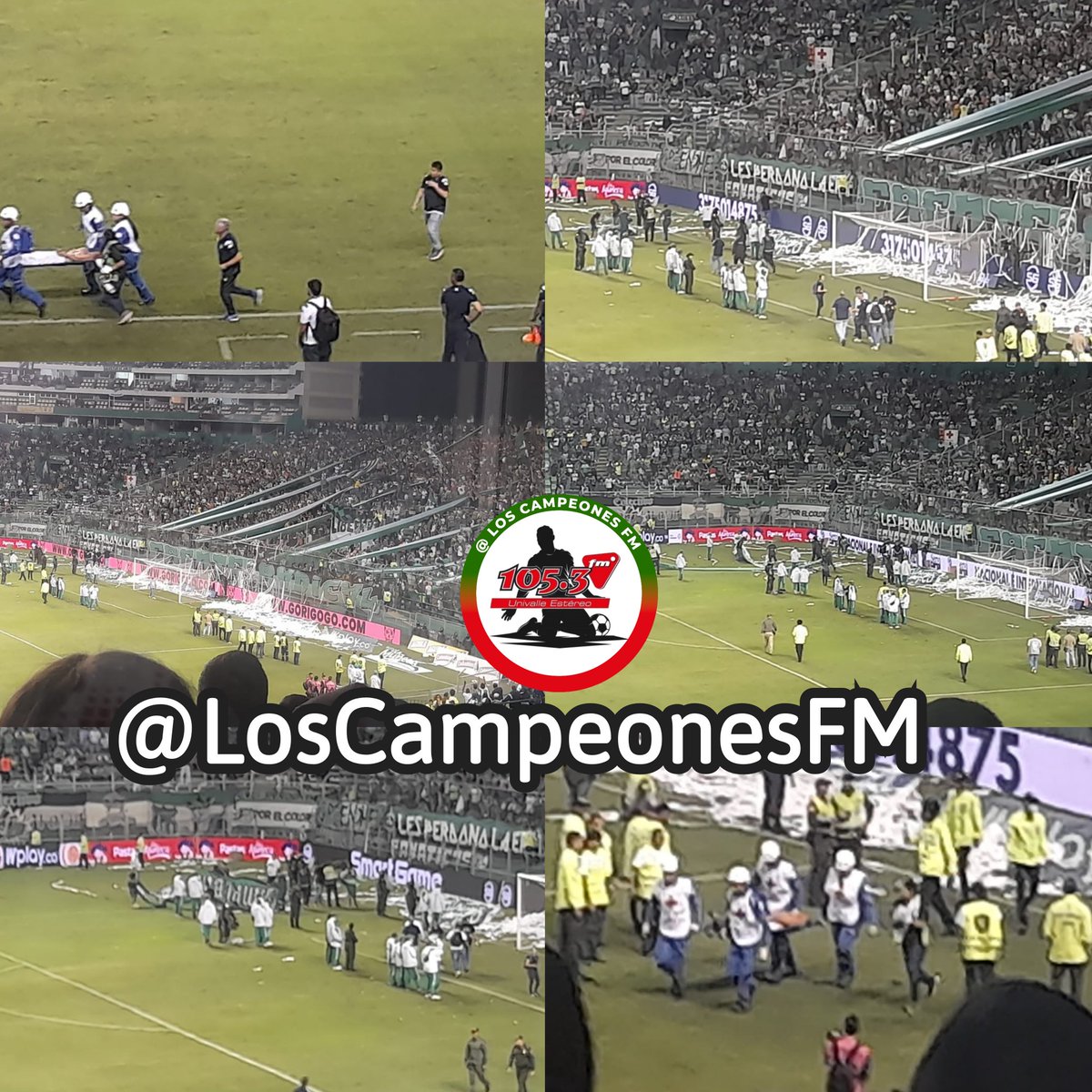 Continúan los inconvenientes en la tribuna sur del estadio del #DeportivoCali, salen en camilla más personas heridas   tras incidentes presentados antes de iniciar el segundo tiempo del #ClásicoVallecaucano 

#LosCampeonesFM