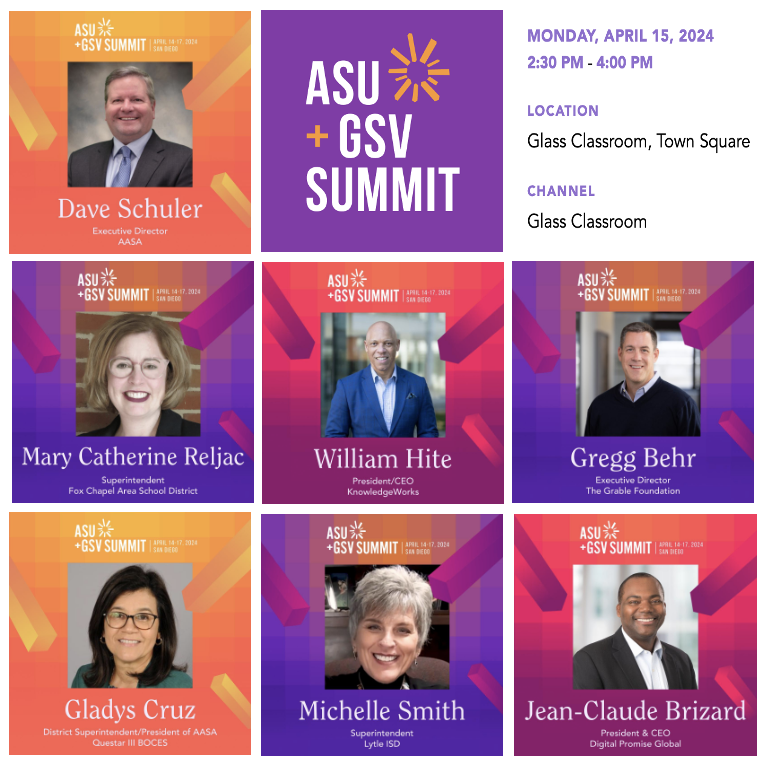 With help from innovative and award-winning education leaders, we’ll design a tomorrow where joyful, vibrant public schools aren’t just possible — they’re inevitable. Join us at 2:30pm on Monday in the Glass Classroom #asugsvsummit asugsvsummit.com/sessions/here-…