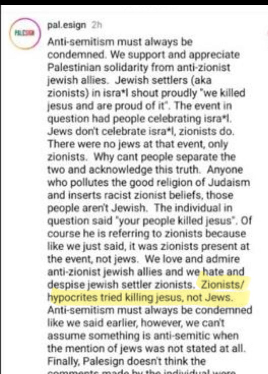 Toronto anti-Israel group Palesign denies accusations of antisemitism, claims they “love and admire” Jews, says most Jewish people aren’t actually Jews and they only “hate and despise” the Jewish non-Jews and not the other kind, and adds that “Zionists” killed Jesus. 😬