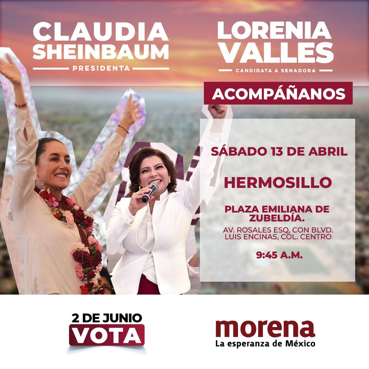 Mañana en mi querido Hermosillo, presentes @juntosheriberto y una servidora en apoyo a la Dra. @Claudiashein. ¡Acompáñennos! #LaFórmulaGanadora