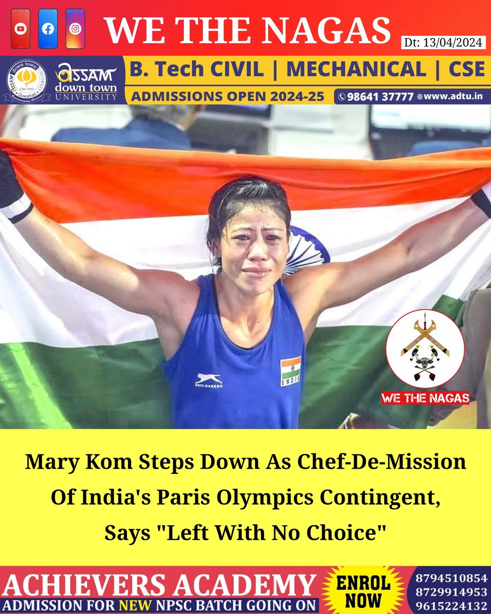 Mary Kom Steps Down As Chef-De-Mission Of India's Paris Olympics Contingent, Says 'Left With No Choice' . Read more at: instagram.com/p/C5r6QKOvpZH/…