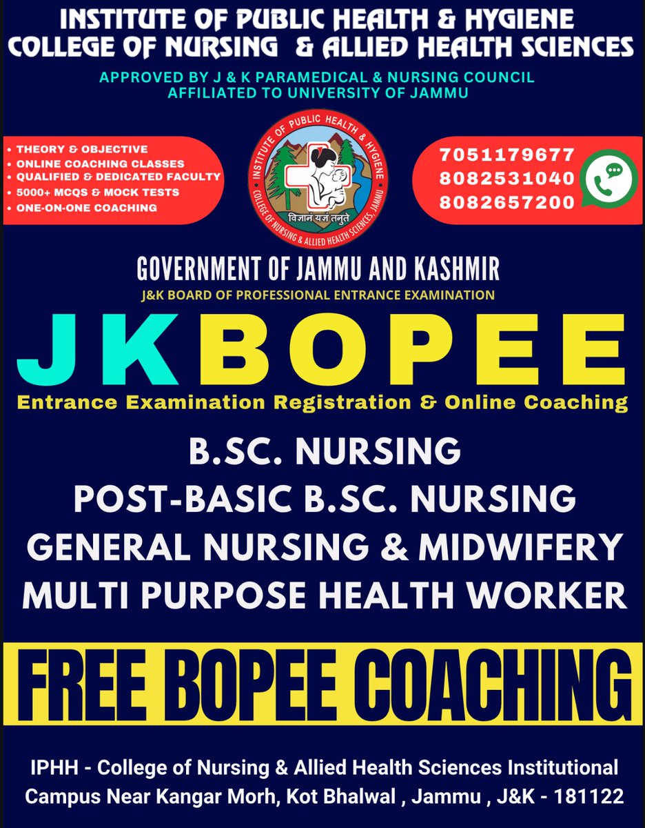 IPHHJammu's tweet photo. ADMISSION OPEN 2024-25
HURRY! JOIN JKBOPEE FREE COACHING AT IPHH JAMMU CAMPUS.
π Reach out to our admission experts at: 80825310408082657200
Enroll now and embark on a rewarding Nursing journey & BOPEE REGISTRATION ASSISTANCE
#NursingProgram #SuperheroInTraining #IPHHJammu https://t.co/kUFE8q15d5