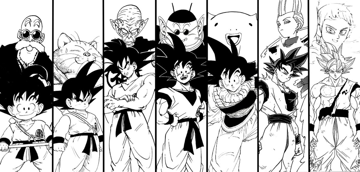 Goku junto a sus distintos maestros.