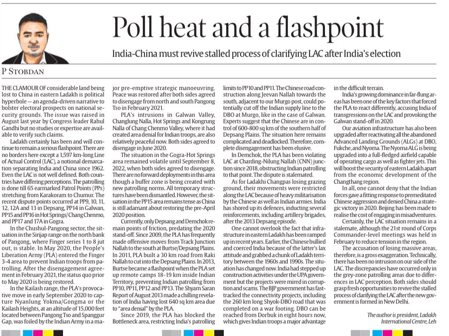 “The clamour of land lost to #China in eastern Ladakh is agenda-driven narrative … no study verifies such claims.” @PStobdan