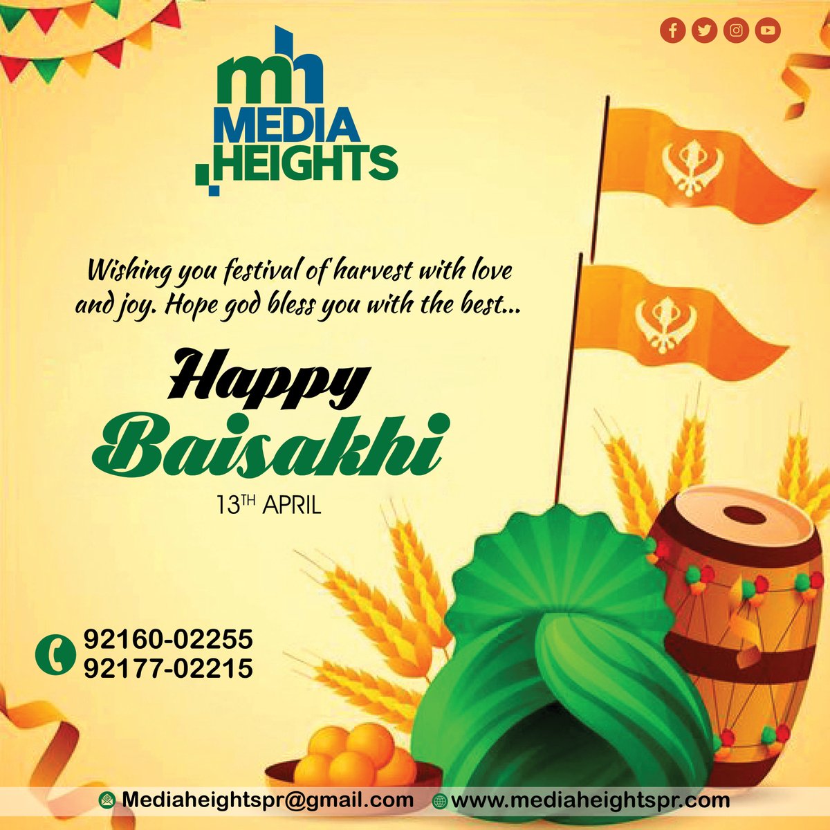 May the joyous festival of Baisakhi bring new beginnings, abundant harvests, and a renewed spirit of unity and prosperity for all. By Mediaheightspr.com  #baisakhi #Khalsa 
#Inboundmarketing #MEDIAHEIGHTS #digitalmarketingcompany #searchengineoptimization #content