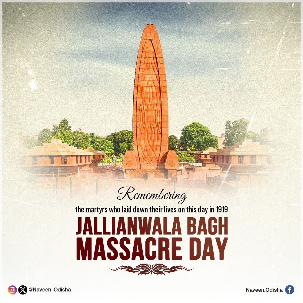 Humble tributes to the martyrs who laid down their lives in the  #JallianwalaBagh massacre in 1919. The nation will never forget their sacrifices. On this day, let us honor their memory by striving for a world of peace, equality, and dignity for all.