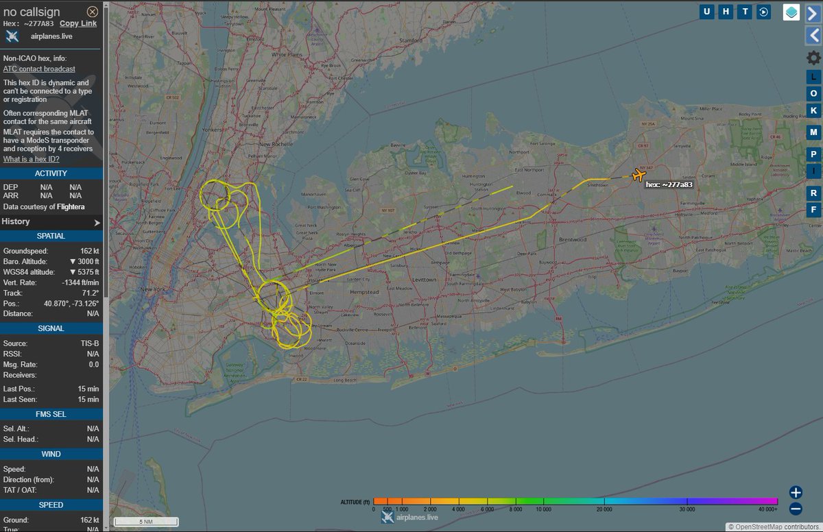 KB1JHU's tweet photo. NYPD Cessna 208B Grand Caravan - Badger 23 - was up a little while ago
Used to be #N23FH but was changed to #N929NY
TIS-B tracks like this need feeders to also have 978 MHz/UAT coverage.
Tracking with @live_airplanes
#adsb #aircrafttracking https://t.co/FsxS35n45Y