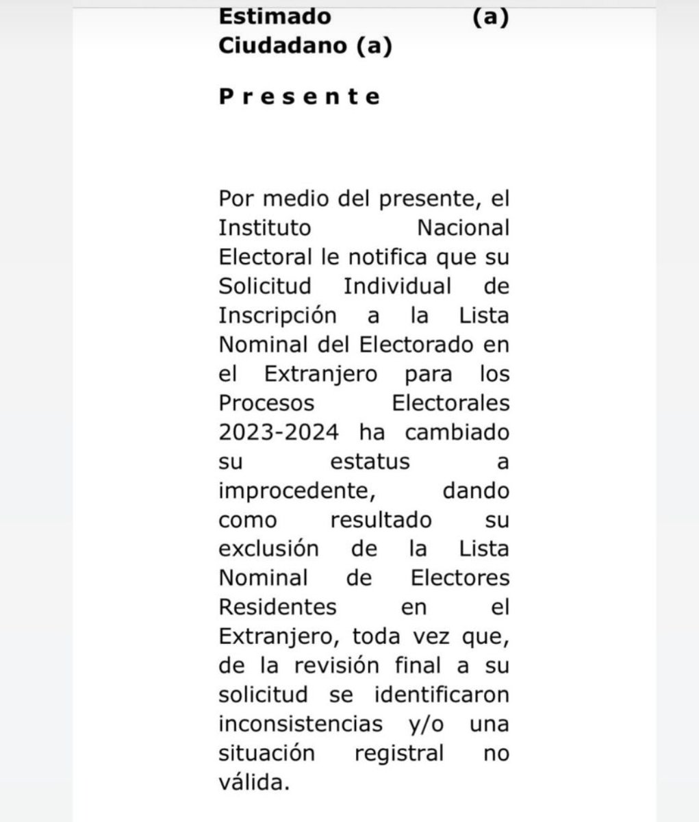 EstadoDeDerecho's tweet photo. Atención 🔊🔴
El INE está violando el derecho a votar de los ciudadanos mexicanos que viven en el extranjero

Les están mandando mensajes que los excluyen de la lista de votantes

¿Se unen a defender el sufragio de nuestros compatriotas?

#VotoExtranjeroNoSeToca https://t.co/uWL8k3DGVp
