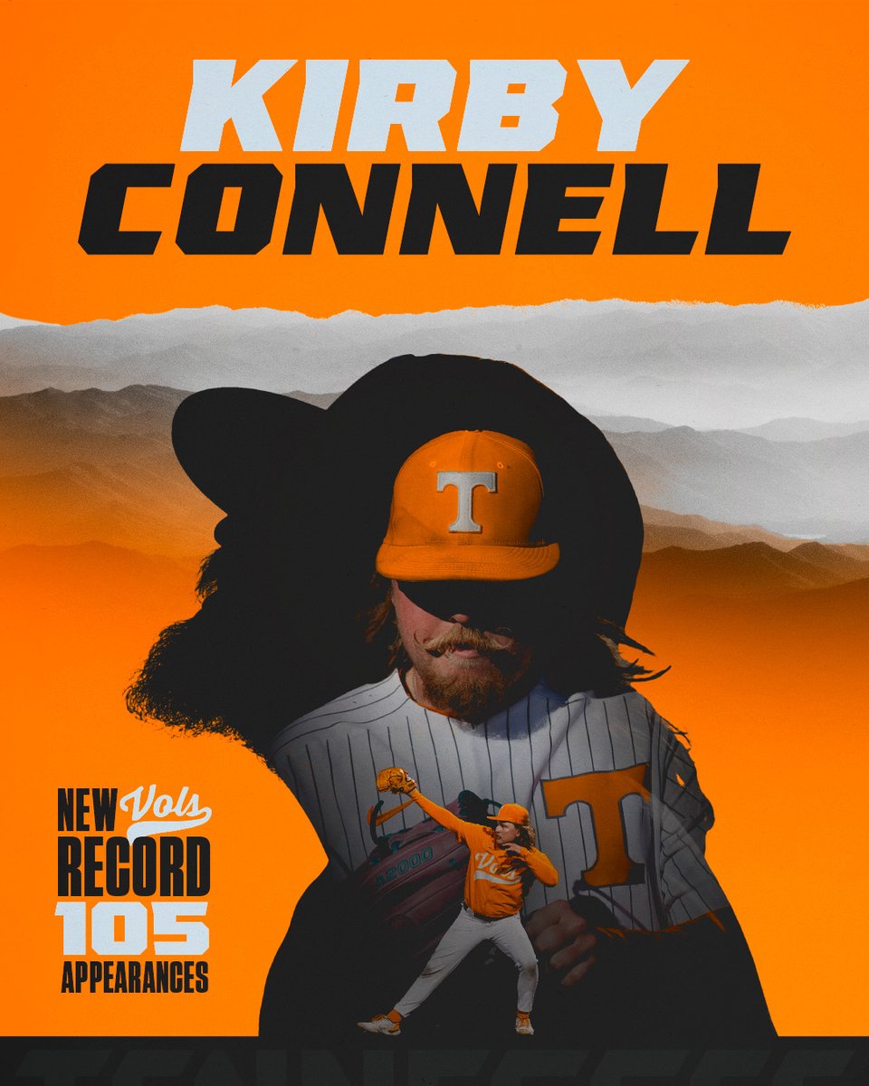 Vol_Baseball's tweet photo. In last night's win over LSU, Kirby Connell became the program's all-time leader in appearances, passing former teammate Redmond Walsh.

#GBO // #TheStache https://t.co/zoIJaTjrGW