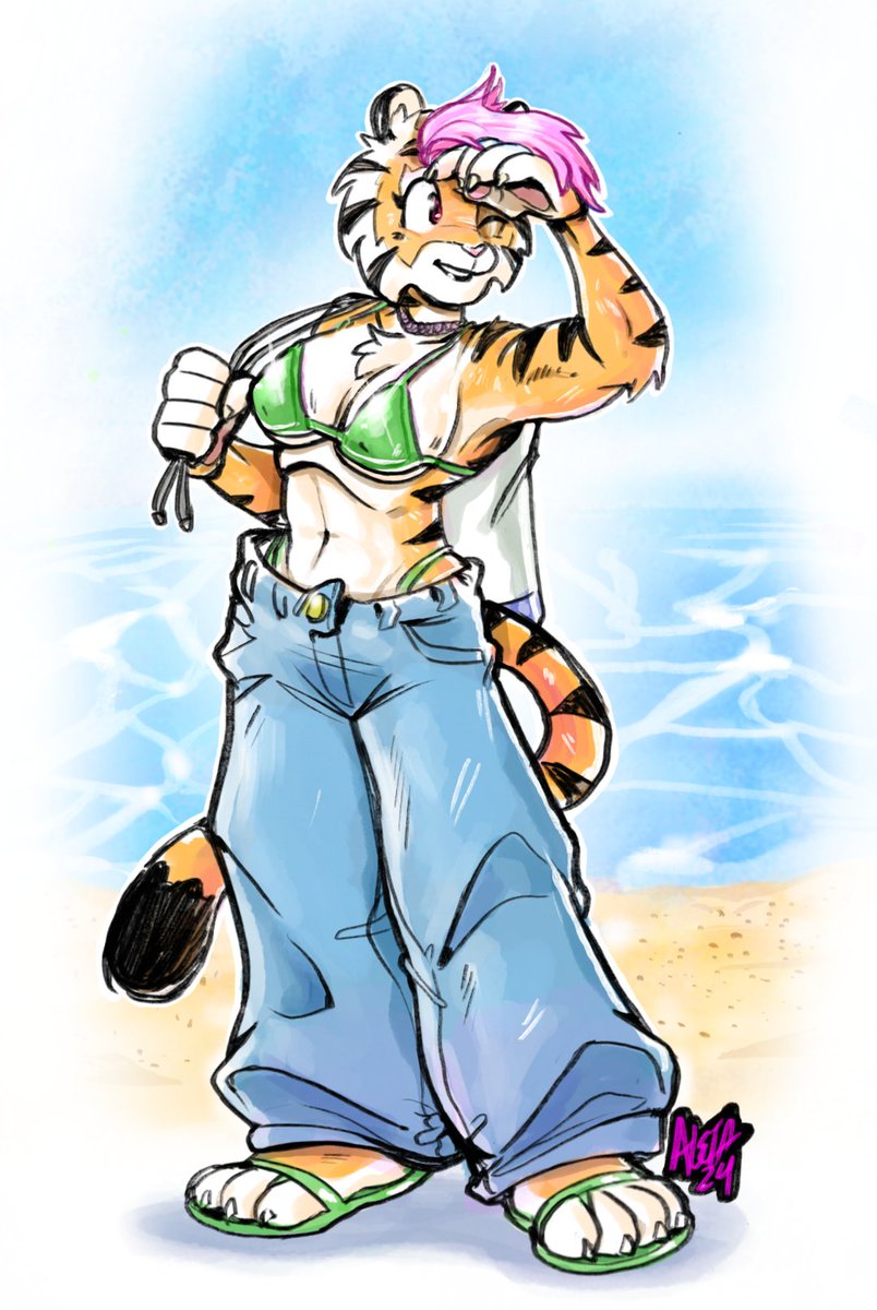 Kori is living her absolute best bikini + big pants life after the match. Time best spent at the beach ⛱️
#Violentiger #gogoandyart