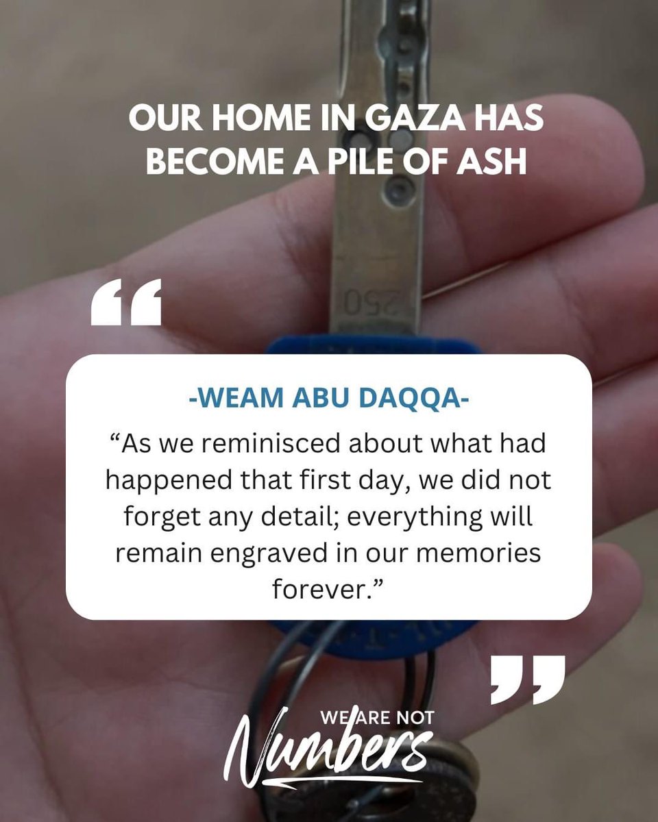 From paradise to ashes “Our home in Gaza, has become a pile of ash”. Explore the narrative of survival and hope living within the war of loss by Weam Abu Daqqa. Click the link below to discover the journey from security to profound upheaval. wearenotnumbers.org/our-home-in-ga…