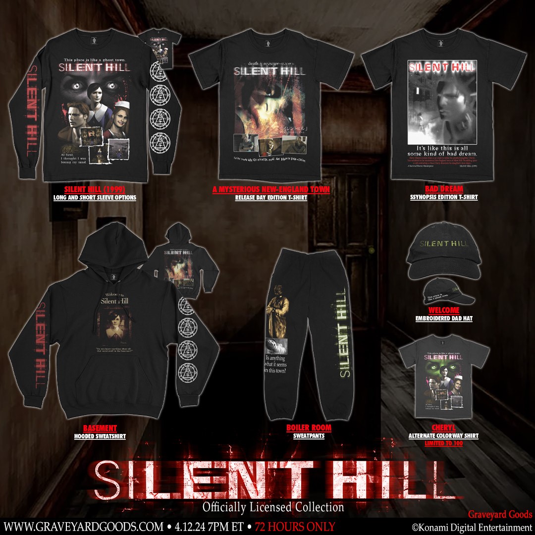 SilentHill's tweet photo. SILENT HILL 🤝 @graveyard_goods 

Shop the latest drop NOW for 72 hours only at https://t.co/GLRk9PbLdV 

#SILENTHILL https://t.co/tilVfCdDx9