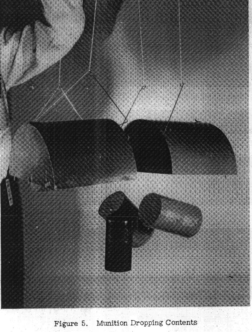 Rare photo of how the secret biological bomb, developed in 1950s by the Air Force & Army Chemical Corps, dropped its high-altitude balloon load over the 'enemy'. The picture shows how pathogen-filled containers dropped out of the mother cylinder. See article linked in comments.