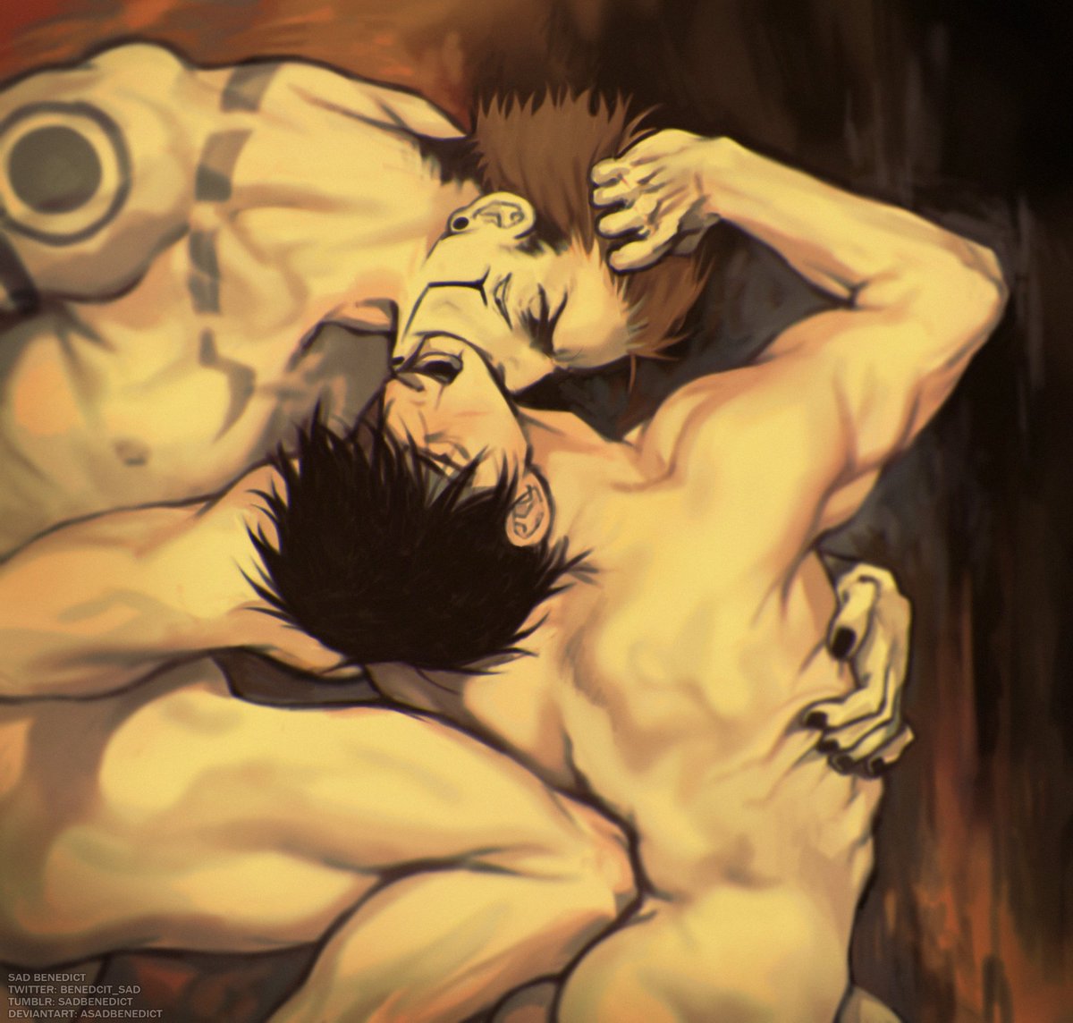 benedict_sad's tweet image. huh wanted to practice a little bit, and to make it more interesting decided to do it with them :DD
/original painting called: Dante And Virgil In Hell/
#tojikuna #jjk #JujustuKaisen #TojiFushiguro #sukunaryomen