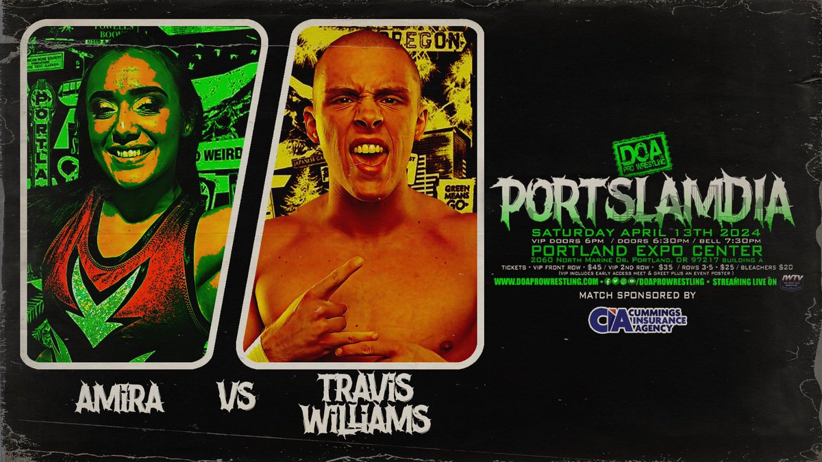 ⭐️TOMORROW⭐️ 🗓️Portland Expo Center 📺IWTV 🕢7:30 PDT AMIRA vs Travis Williams Two of the brightest stars in the PNW clash in this incredible matchup! 🎟️ doaprowrestling.com/tickets.html