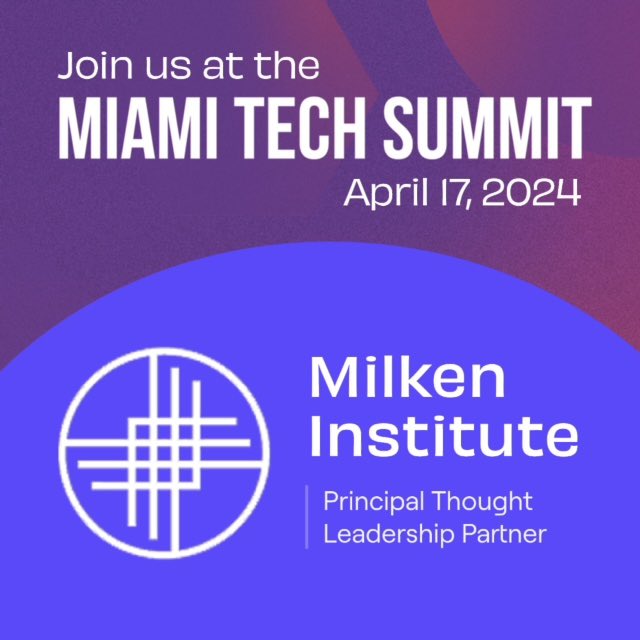 We are thrilled to announce that the @MilkenInstitute will be partnering with us for this year’s @miami_summit 🌟 Join us for an insightful panel discussion hosted by Nicole Valentine titled 'Building an Inclusive Financial Ecosystem: Digital Assets, the Internet, and AI.' 🚀