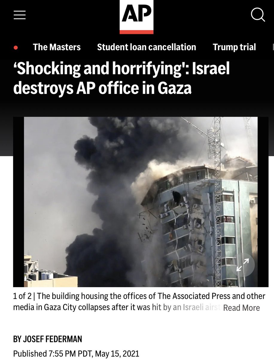 AssalRad's tweet photo. 3 years ago, Israel destroyed AP office in Gaza. US did nothing. 1 year later, Israel killed a Palestinian-American journalist. US did nothing.

Now Israel is killing journalists in unprecedented numbers. By refusing to ever hold Israel accountable, the Biden admin paved the way. https://t.co/hilPWM7efG