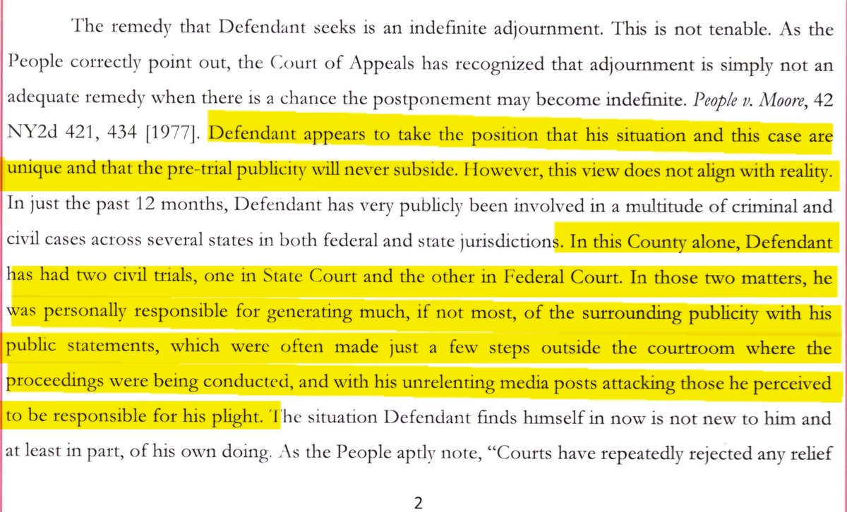 My favorite part of Judge Merchan denying Trump's attempt to postpone his trial indefinitely due in part to the publicity it has generated.